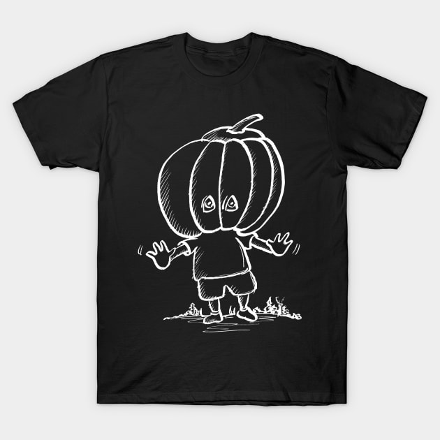 The Boy With The Halloween Pumpkin Head T-Shirt by brodyquixote